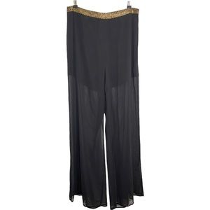 Arden B Sheer Black Wide Leg Pants Shorts Lining Sexy Gold Beaded Waist Detail M
